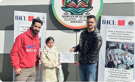 REACHA trainees receiving certificates at the Roshan Mustaqbil hospitality programme in Kupwara